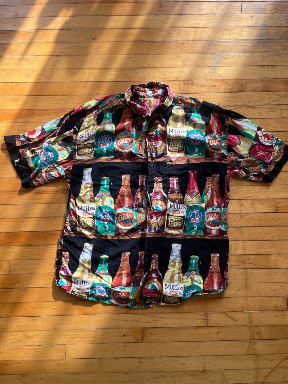 Vintage Cotton Beer Print Button Up Shirt